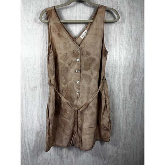 Cloth & Stone Romper M Tan Animal Giraffe Print Button Front Pockets Boho - Picture 2 of 6